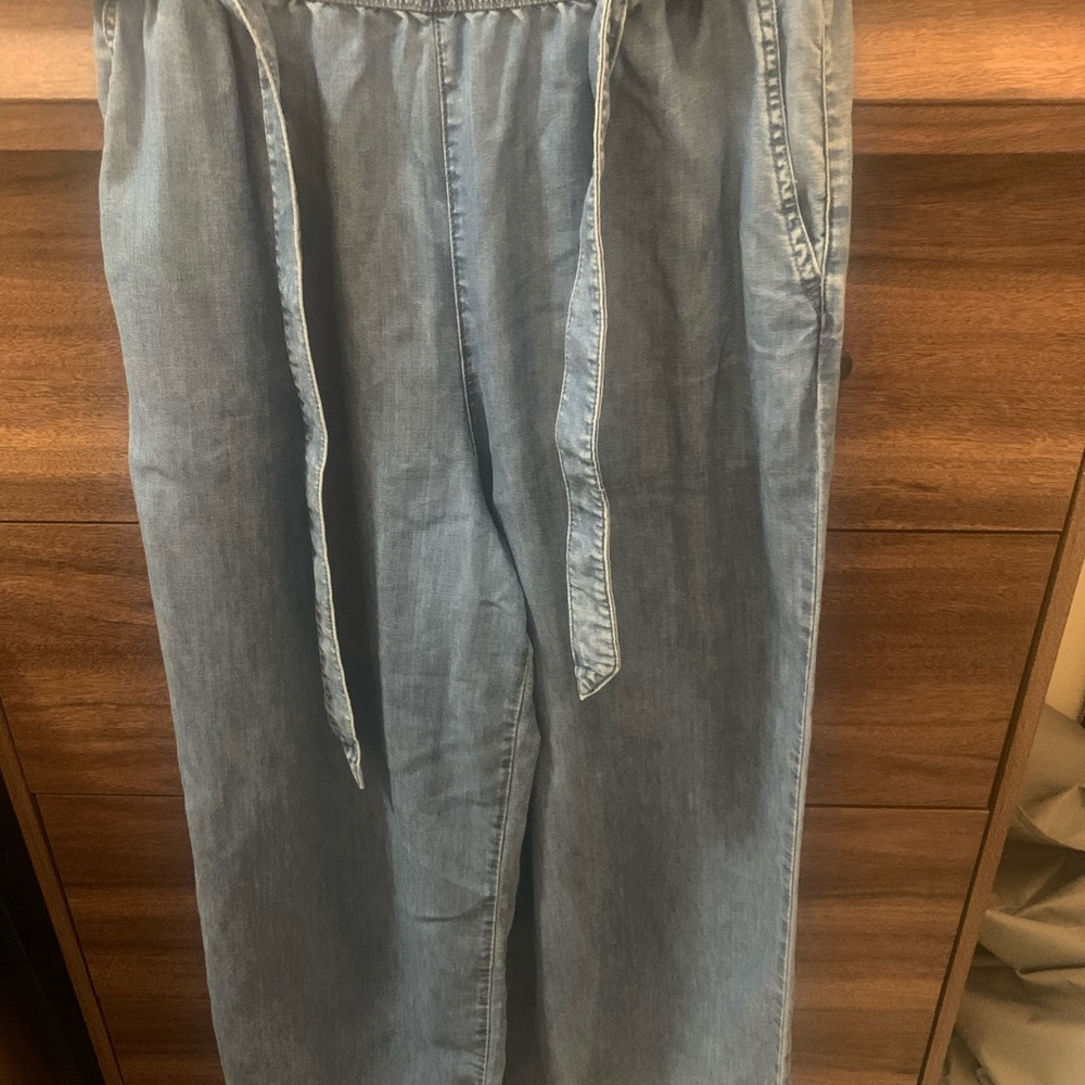 H&M medium denim wash pant w/ paper bag waist sz 6 - Picture 2 of 6